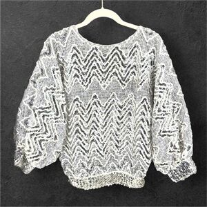 Vintage Sequin Puff Sleeve Top Womens Medium NYW New Years Sparkle Holiday Glam